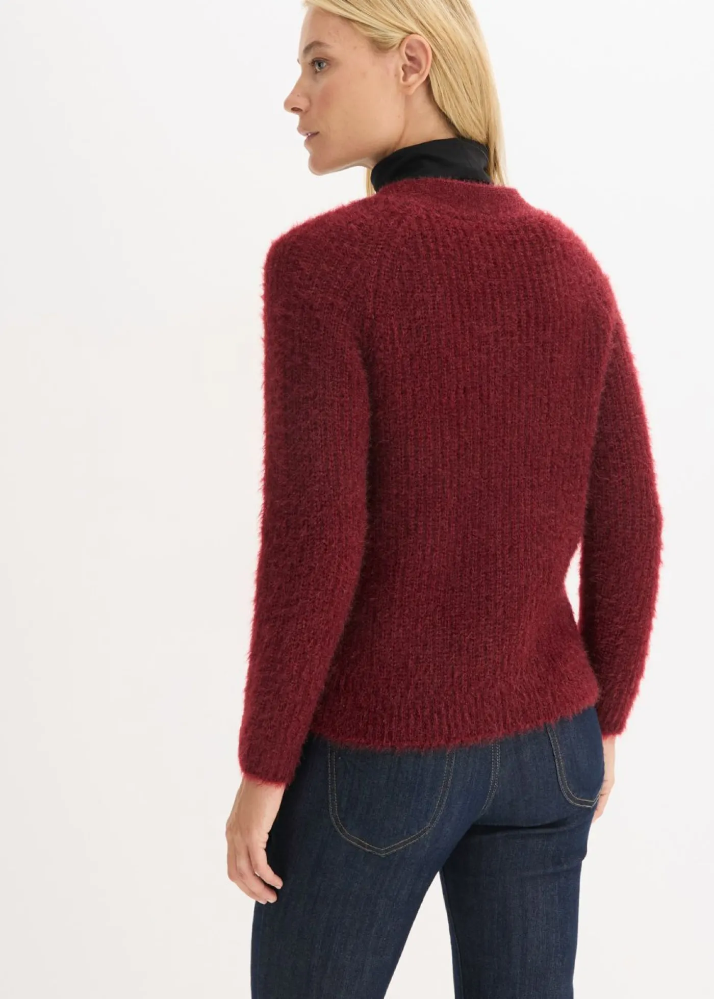 bonprix bonprix Jersey de punto grueso de canalé con efecto brillante Rojo rubí Discount