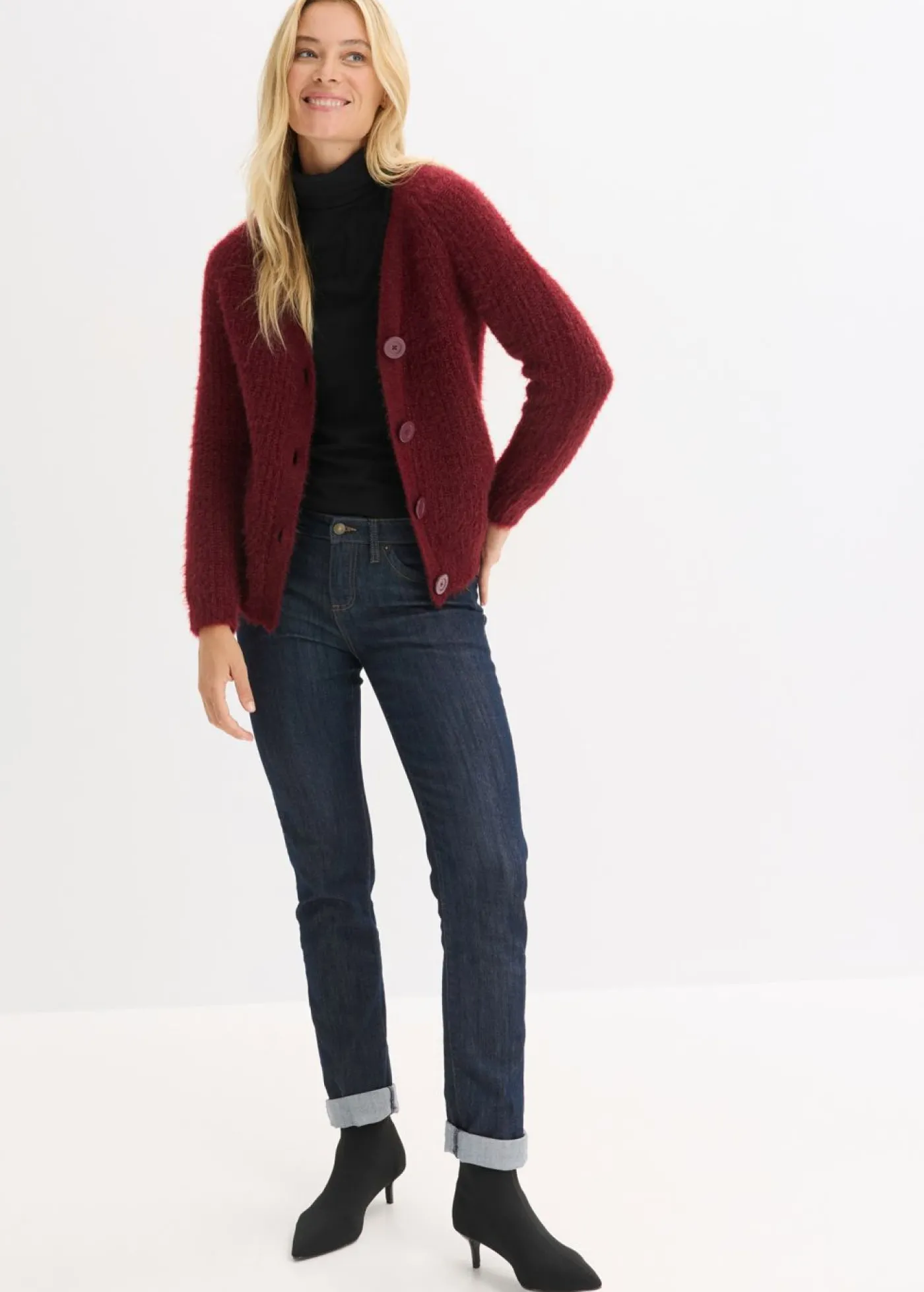 bonprix bonprix Jersey de punto grueso de canalé con efecto brillante Rojo rubí Discount