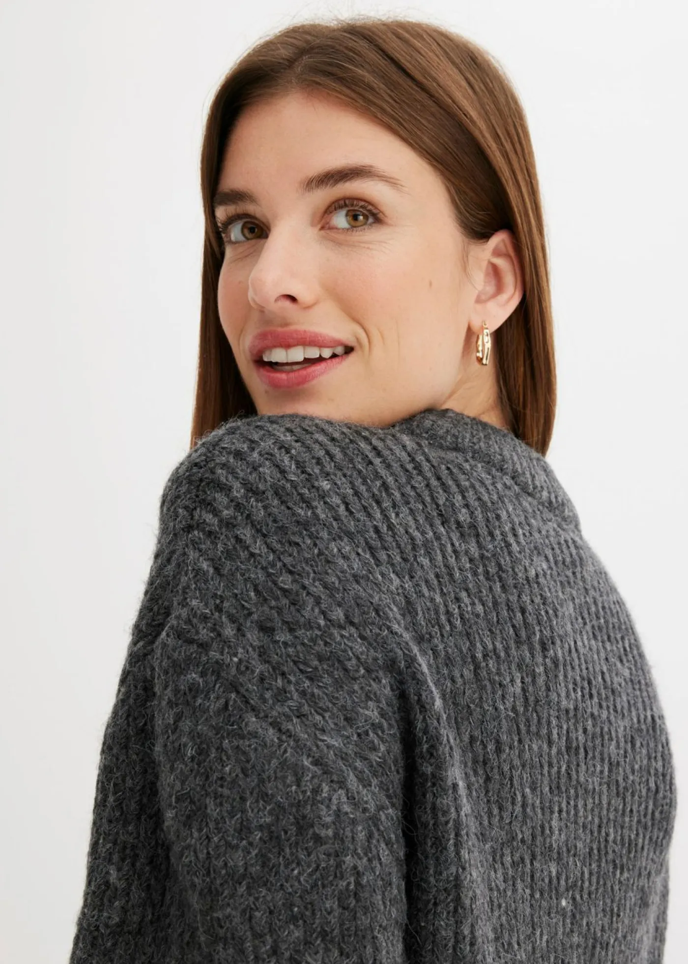bonprix bonprix Jersey de punto grueso de mezcla de lana suave Antracita jaspeado Sale