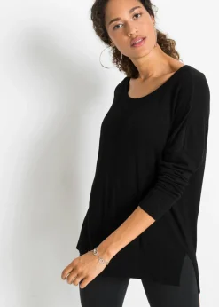 bonprix bonprix Jersey de punto oversize en mezcla de viscosa Negro Sale