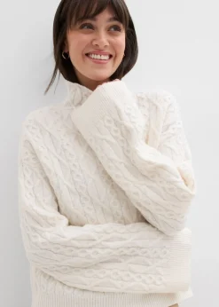 bonprix bonprix Jersey de punto trenzado blanco perla moteado Sale