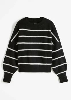 bonprix bonprix Jersey de rayas con corte holgado Negro-blanco lana de rayas Clearance