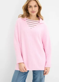 bonprix bonprix Jersey holgado con cuello tipo polo rosa cristal New