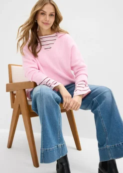 bonprix bonprix Jersey holgado con cuello tipo polo rosa cristal New