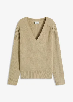 bonprix bonprix Jersey holgado con escote en V Verde aceite Online