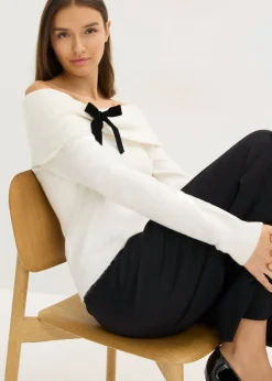 bonprix bonprix Jersey holgado con escote bañera Blanco lana