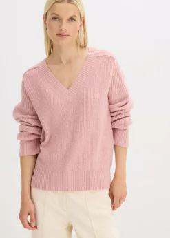 bonprix bonprix Jersey holgado con escote en V Rosa ceniza Online
