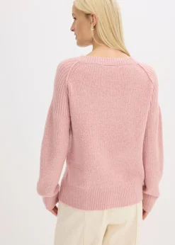 bonprix bonprix Jersey holgado con escote en V Rosa ceniza Online