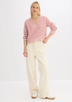 bonprix bonprix Jersey holgado con escote en V Rosa ceniza Online