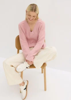 bonprix bonprix Jersey holgado con escote en V Rosa ceniza Online