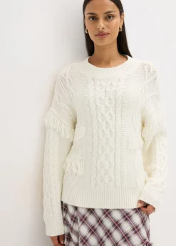 bonprix bonprix Jersey holgado con flecos blanco perla Hot
