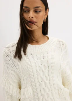 bonprix bonprix Jersey holgado con flecos blanco perla Hot