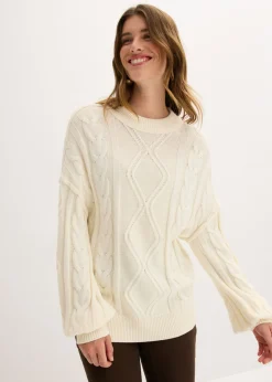 bonprix bonprix Jersey holgado con patrón trenzado blanco perla Outlet