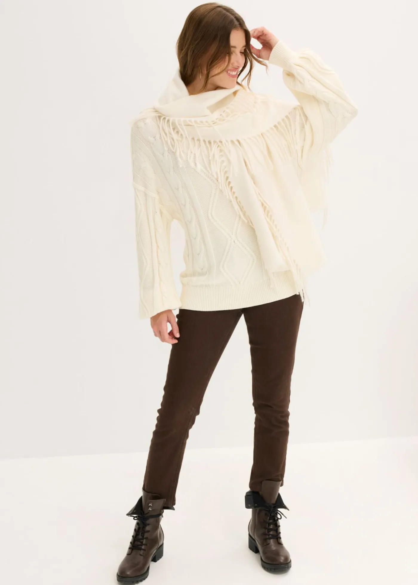 bonprix bonprix Jersey holgado con patrón trenzado blanco perla Outlet