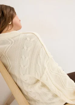 bonprix bonprix Jersey holgado con patrón trenzado blanco perla Outlet