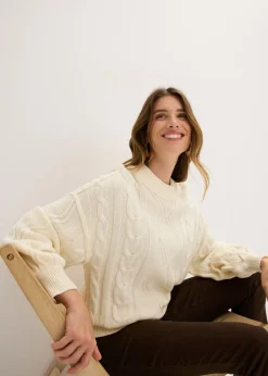 bonprix bonprix Jersey holgado con patrón trenzado blanco perla Outlet