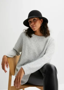 bonprix bonprix Jersey holgado con patrón trenzado Gris claro jaspeado Online