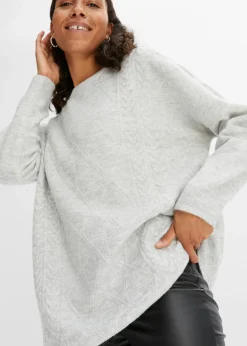 bonprix bonprix Jersey holgado con patrón trenzado Gris claro jaspeado Online