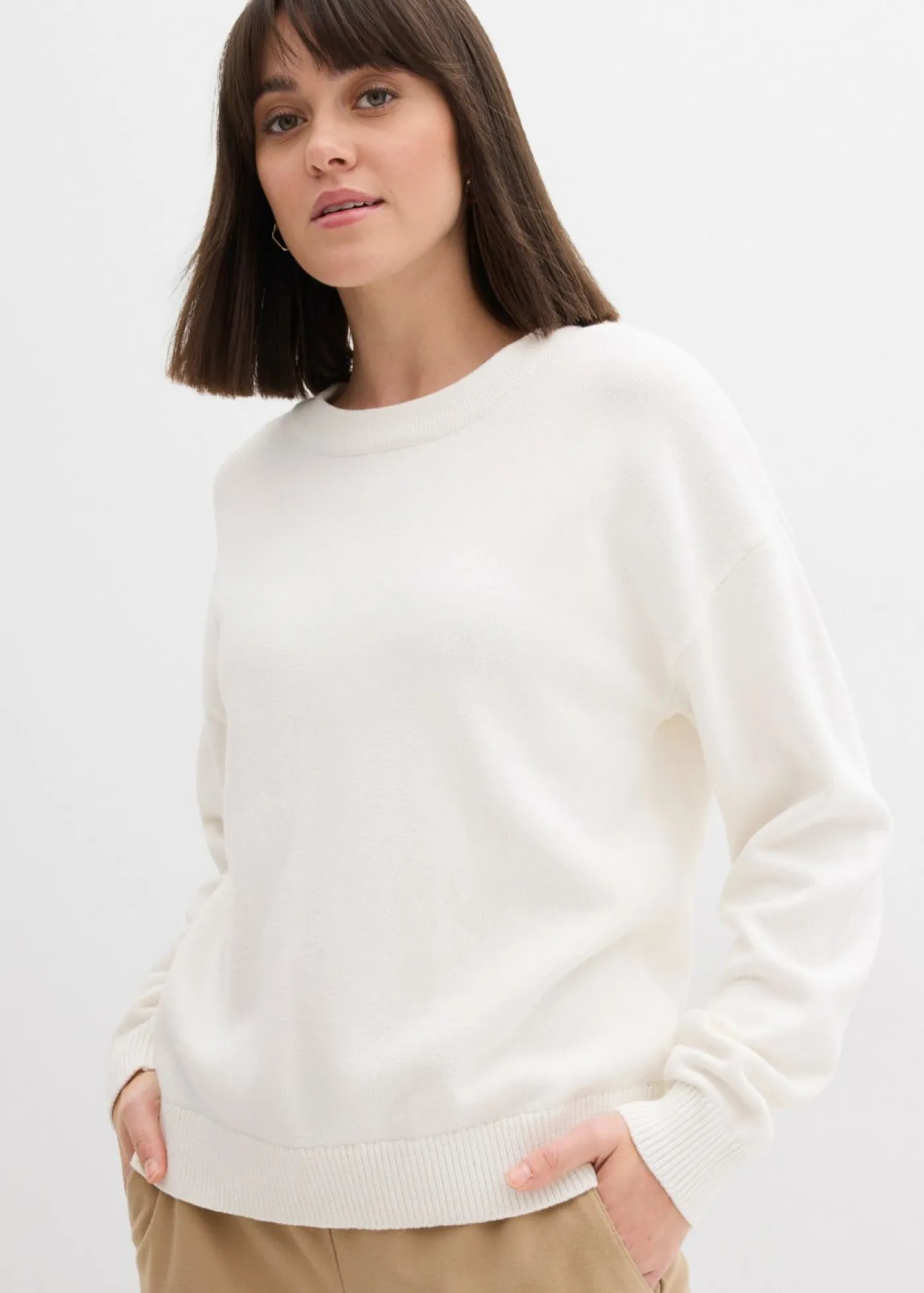 bonprix bonprix Jersey holgado de algodón puro Blanco lana Online