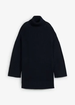 bonprix bonprix Jersey holgado de cuello vuelto de mezcla de algodón Azul marino Discount