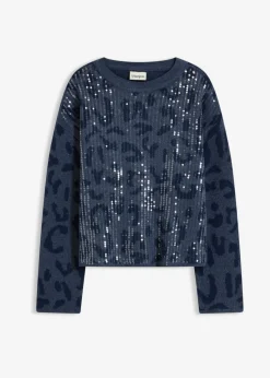 bonprix bonprix Jersey holgado de jacquard con lentejuelas Índigo/azul marino Discount