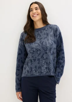 bonprix bonprix Jersey holgado de jacquard con lentejuelas Índigo/azul marino Discount