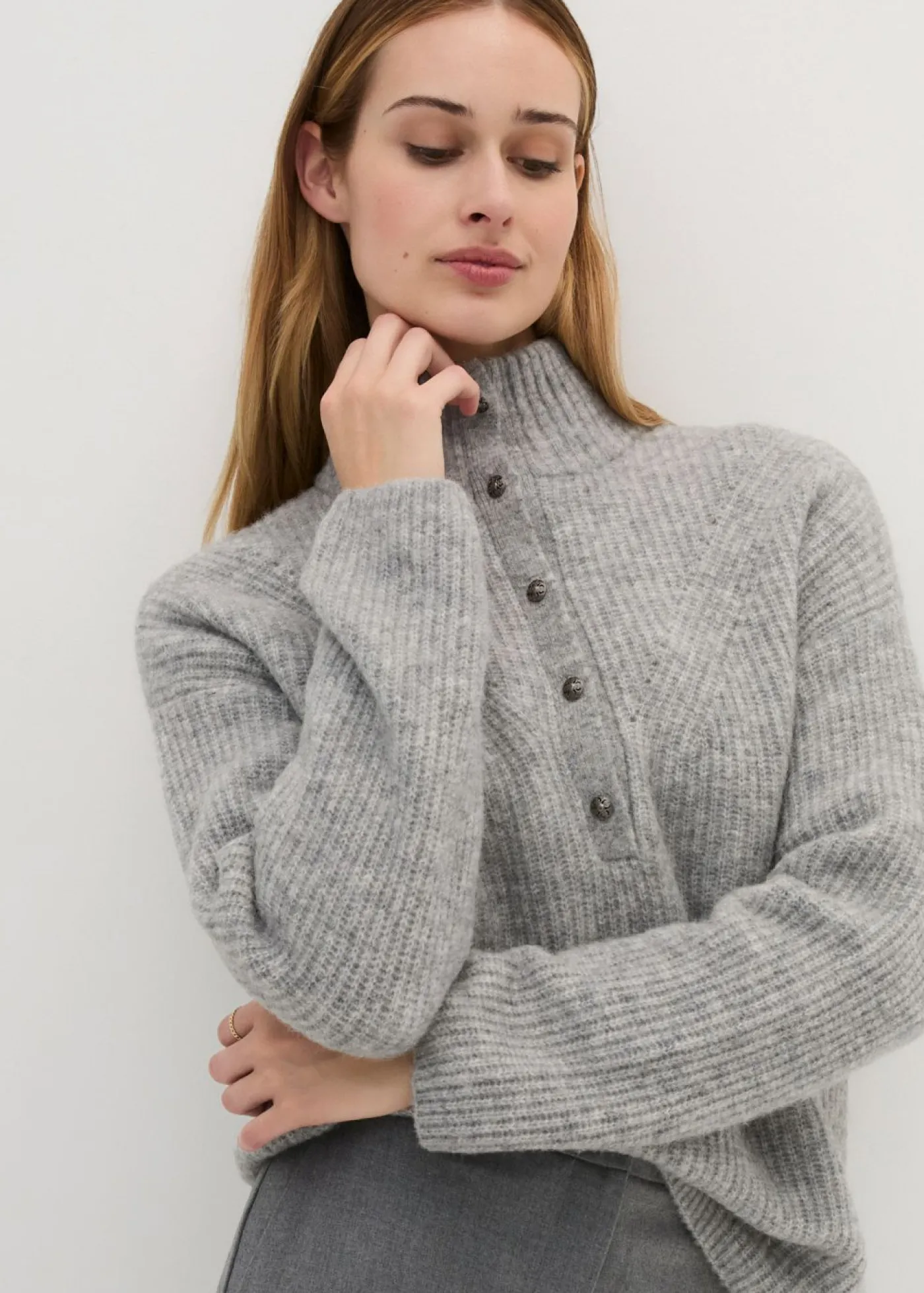 bonprix bonprix Jersey holgado de lana con alpaca Gris claro moteado New