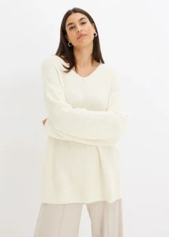 bonprix bonprix Jersey holgado de mezcla de lana Blanco-crema Outlet
