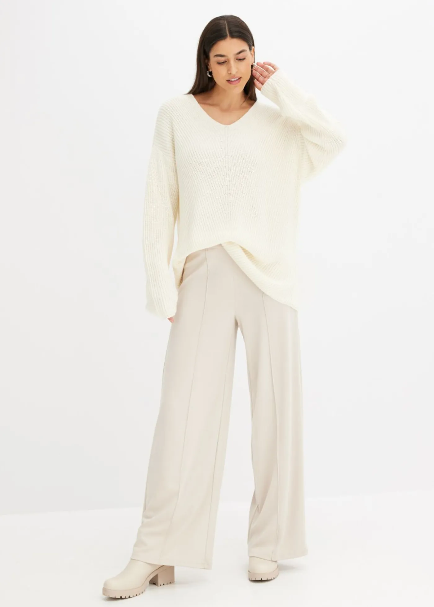 bonprix bonprix Jersey holgado de mezcla de lana Blanco-crema Outlet