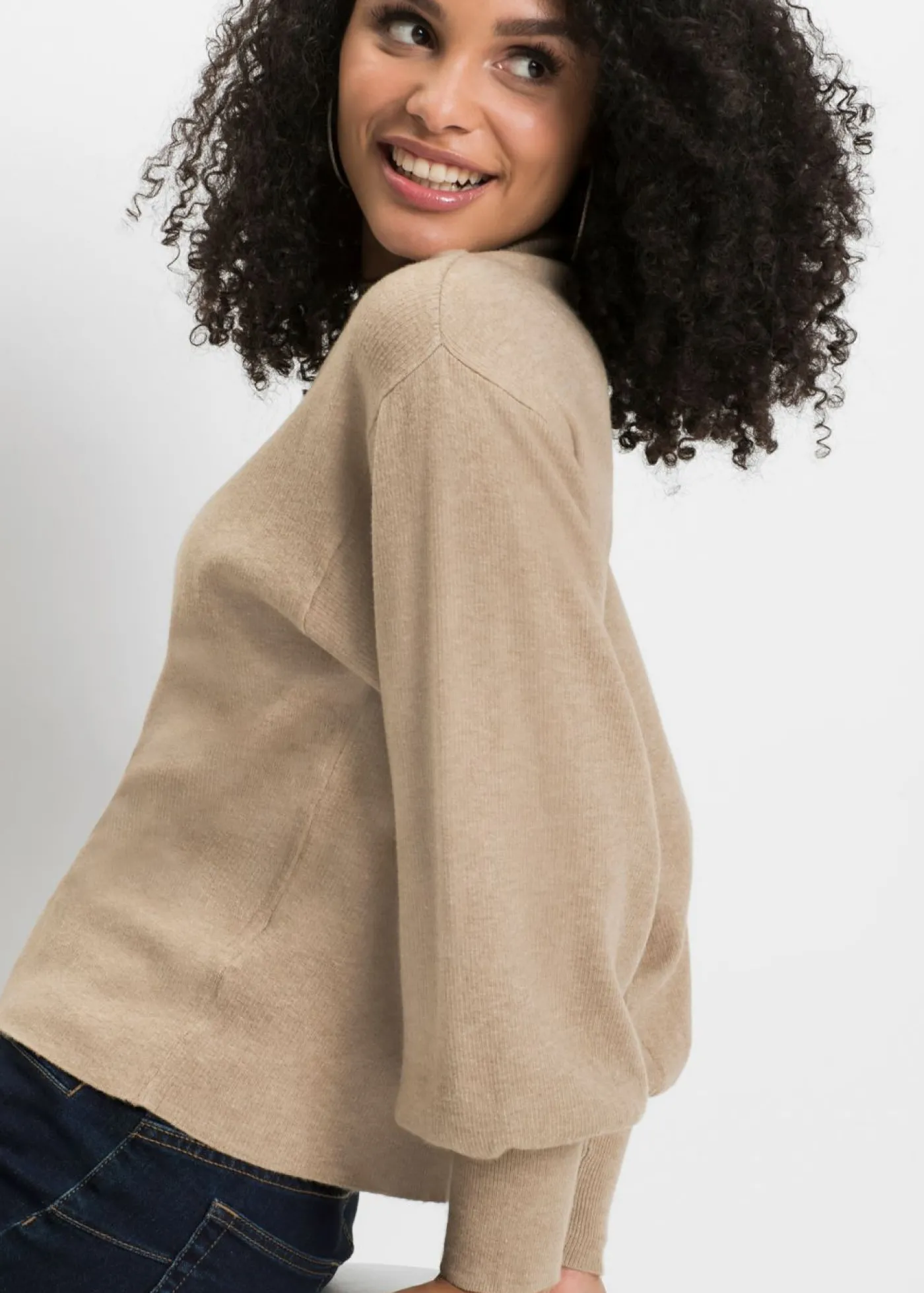 bonprix BODYFLIRT Jersey holgado de mezcla de viscosa Beige jaspeado Clearance