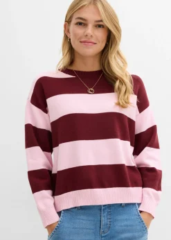 bonprix bonprix Jersey holgado de mezcla de viscosa suave rosa cristal-rojo rubí con rayas Hot