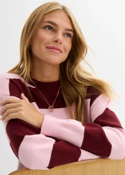 bonprix bonprix Jersey holgado de mezcla de viscosa suave rosa cristal-rojo rubí con rayas Hot