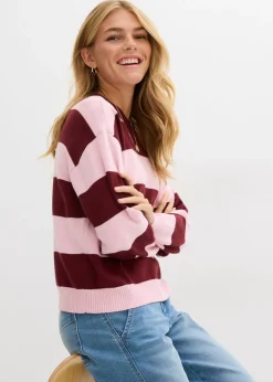 bonprix bonprix Jersey holgado de mezcla de viscosa suave rosa cristal-rojo rubí con rayas Hot