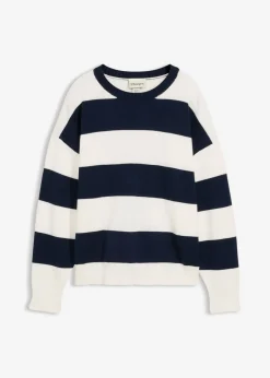 bonprix bonprix Jersey holgado de mezcla de viscosa suave Blanco lana-azul marino con rayas Discount