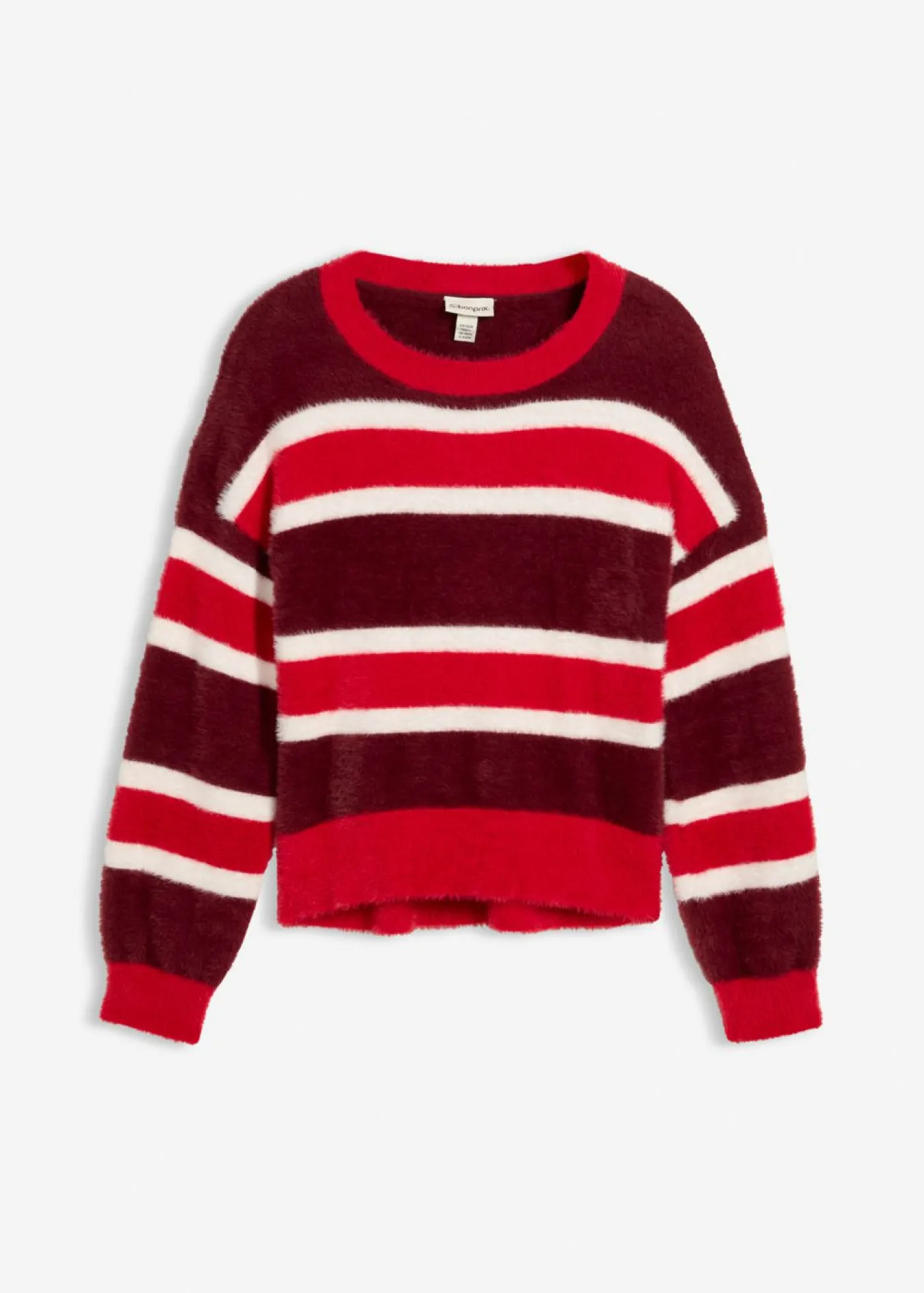 bonprix bonprix Jersey holgado de punto rojo rubí-rojo-blanco lana con rayas