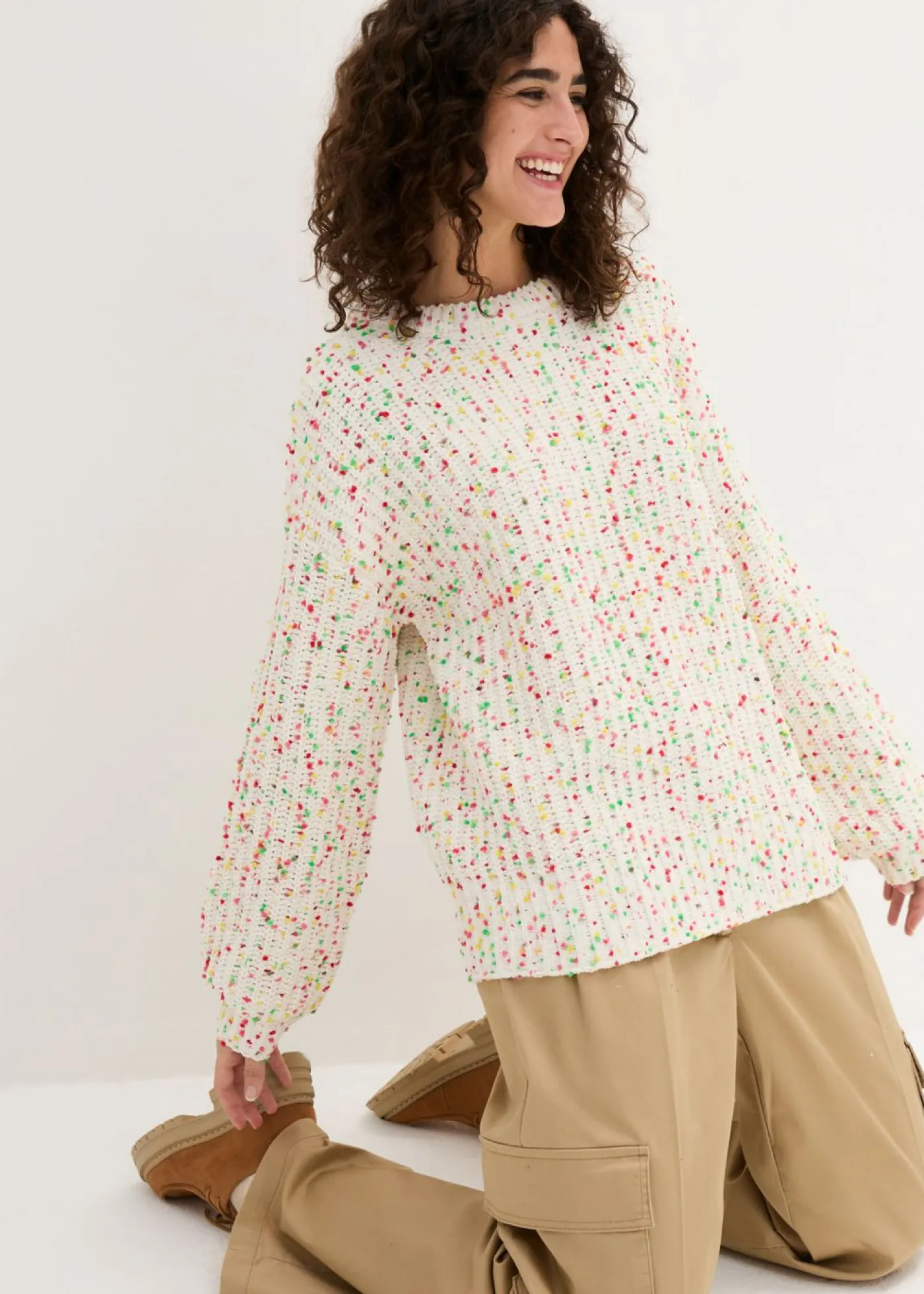 bonprix bonprix Jersey holgado de punto grueso Blanco lana de lunares