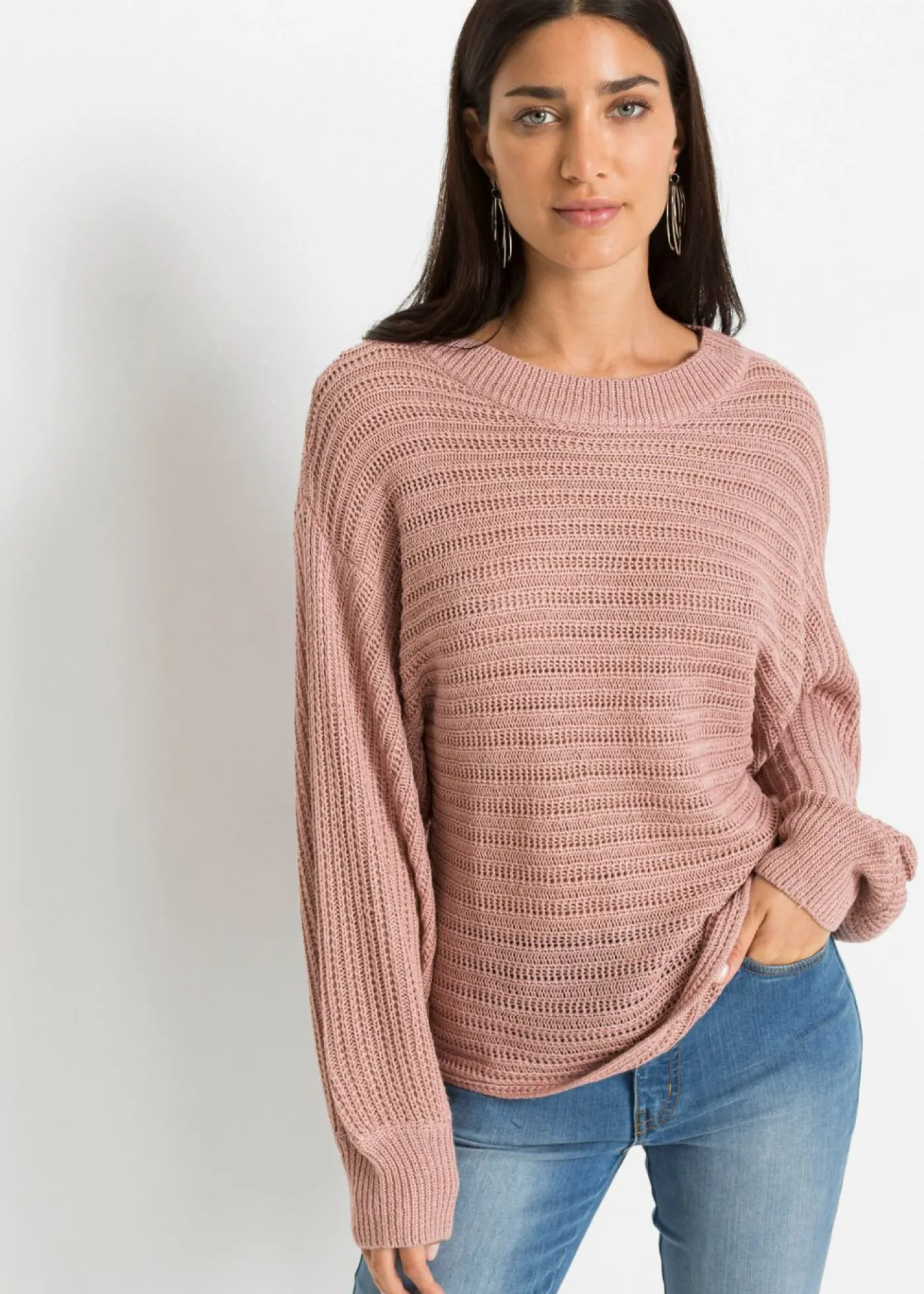 bonprix bonprix Jersey holgado de punto troquelado Rosa vintage
