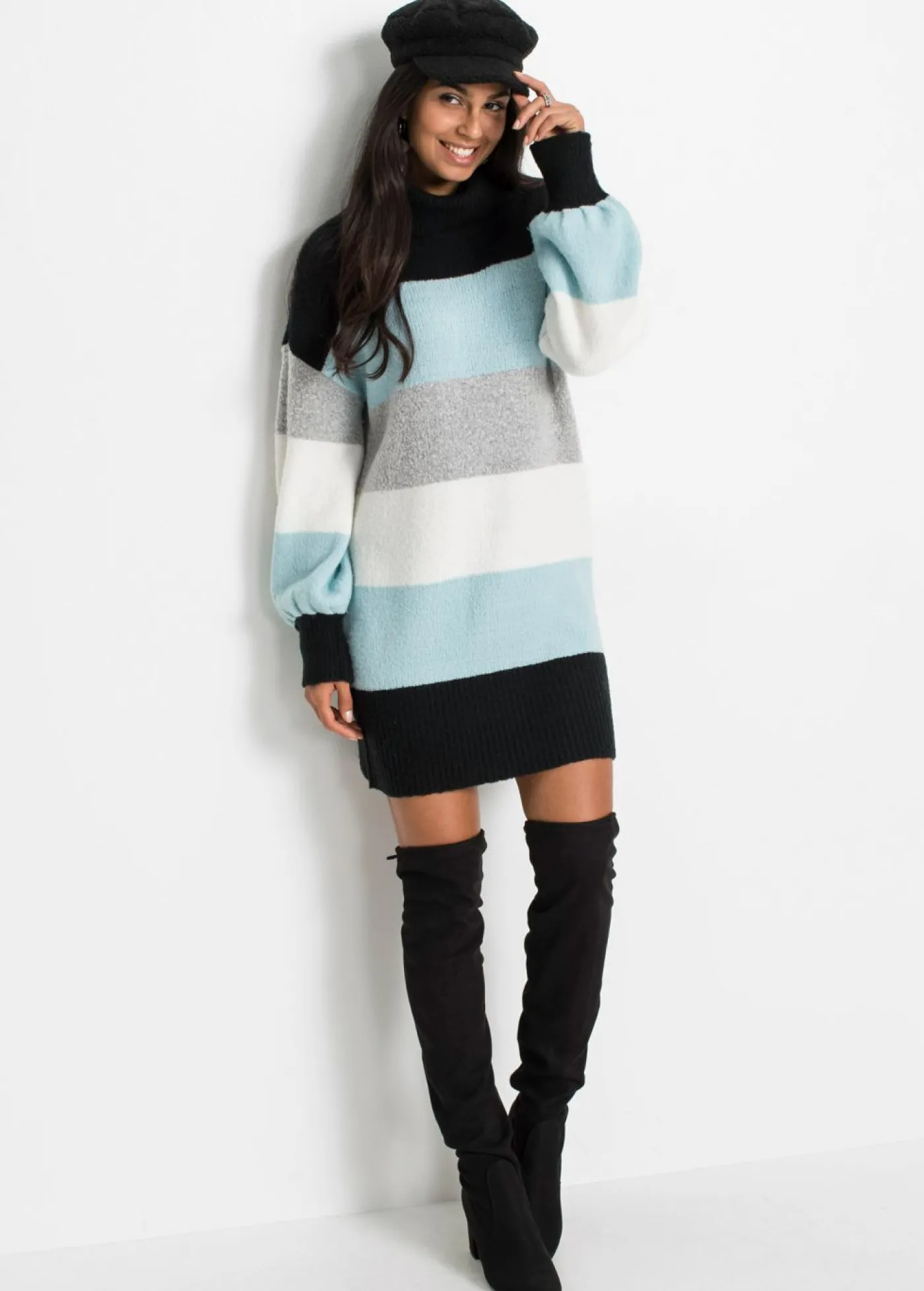 bonprix bonprix Jersey largo Negro-azul niebla de rayas Online