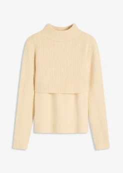 bonprix bonprix Jersey largo gris guijarro-blanco lana Best