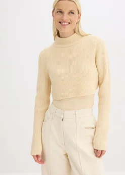 bonprix bonprix Jersey largo gris guijarro-blanco lana Best