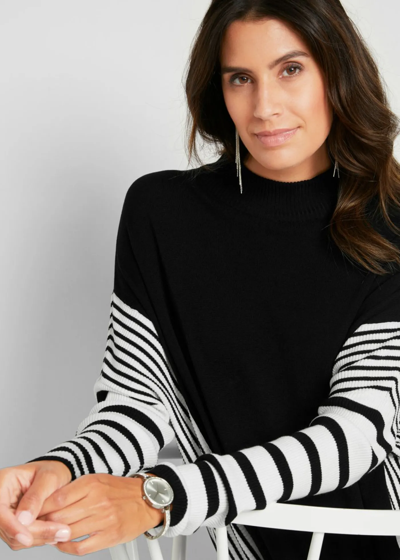 bonprix bonprix Jersey largo Negro-blanco lana de rayas Outlet