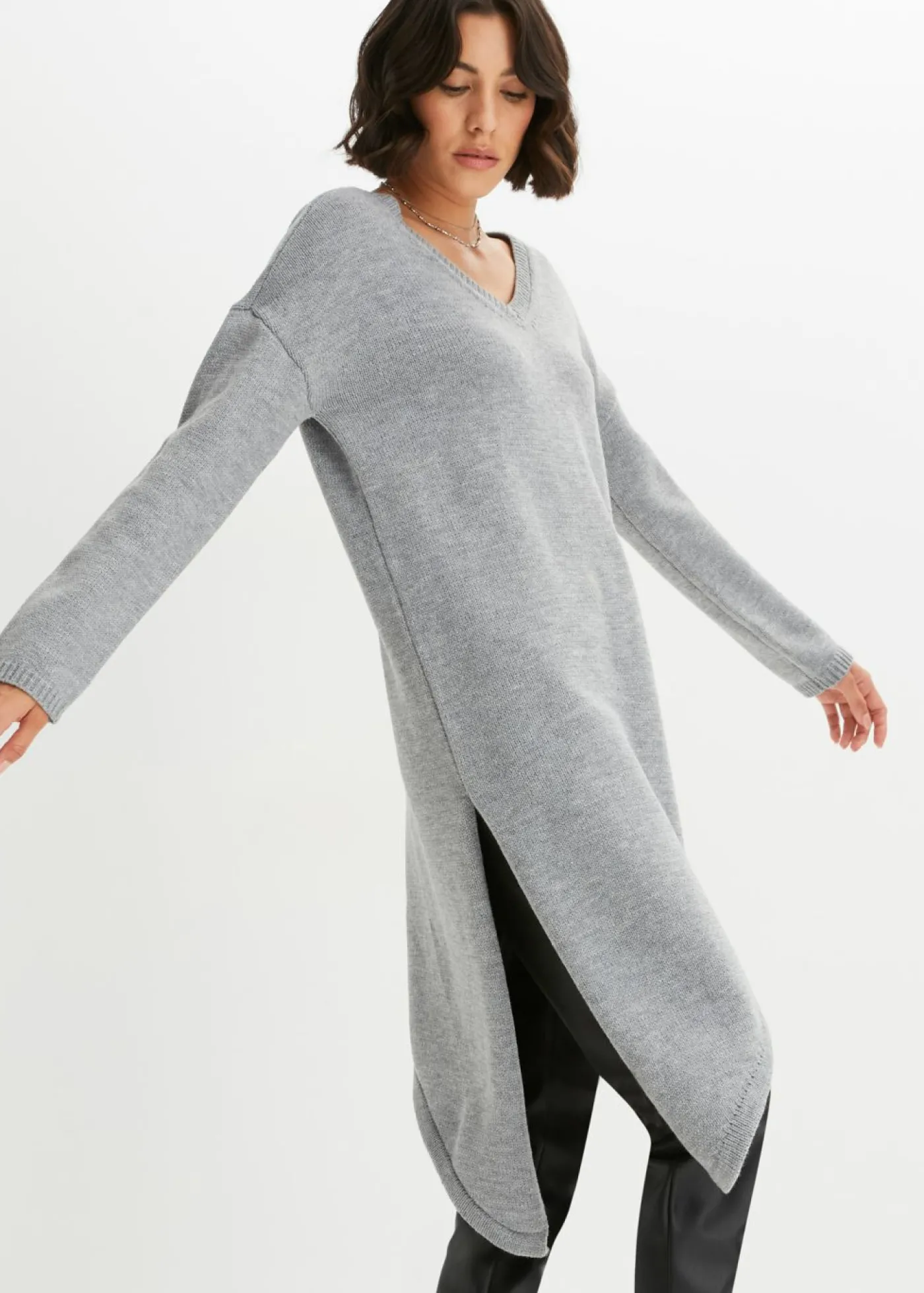 bonprix bonprix Jersey largo Gris claro jaspeado Discount