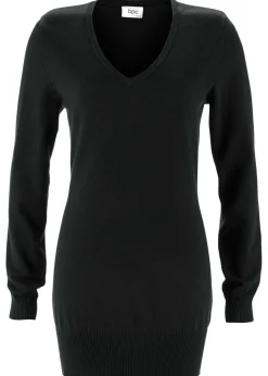 bonprix bonprix Jersey largo básico, de punto fino, con escote en V Negro Sale
