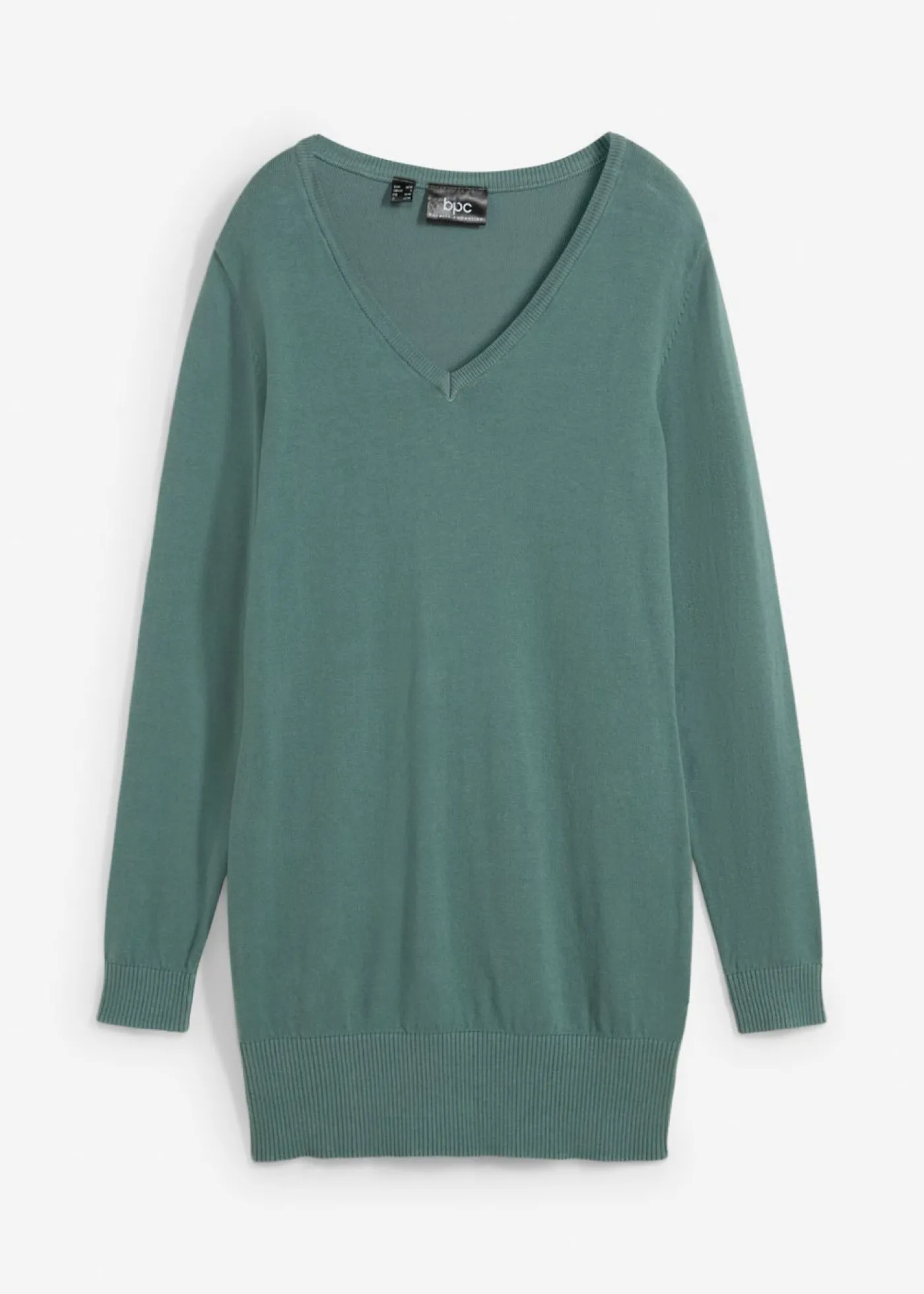 bonprix bonprix Jersey largo básico, de punto fino, con escote en V Verde grisáceo Best