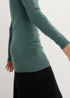 bonprix bonprix Jersey largo básico, de punto fino, con escote en V Verde grisáceo Best