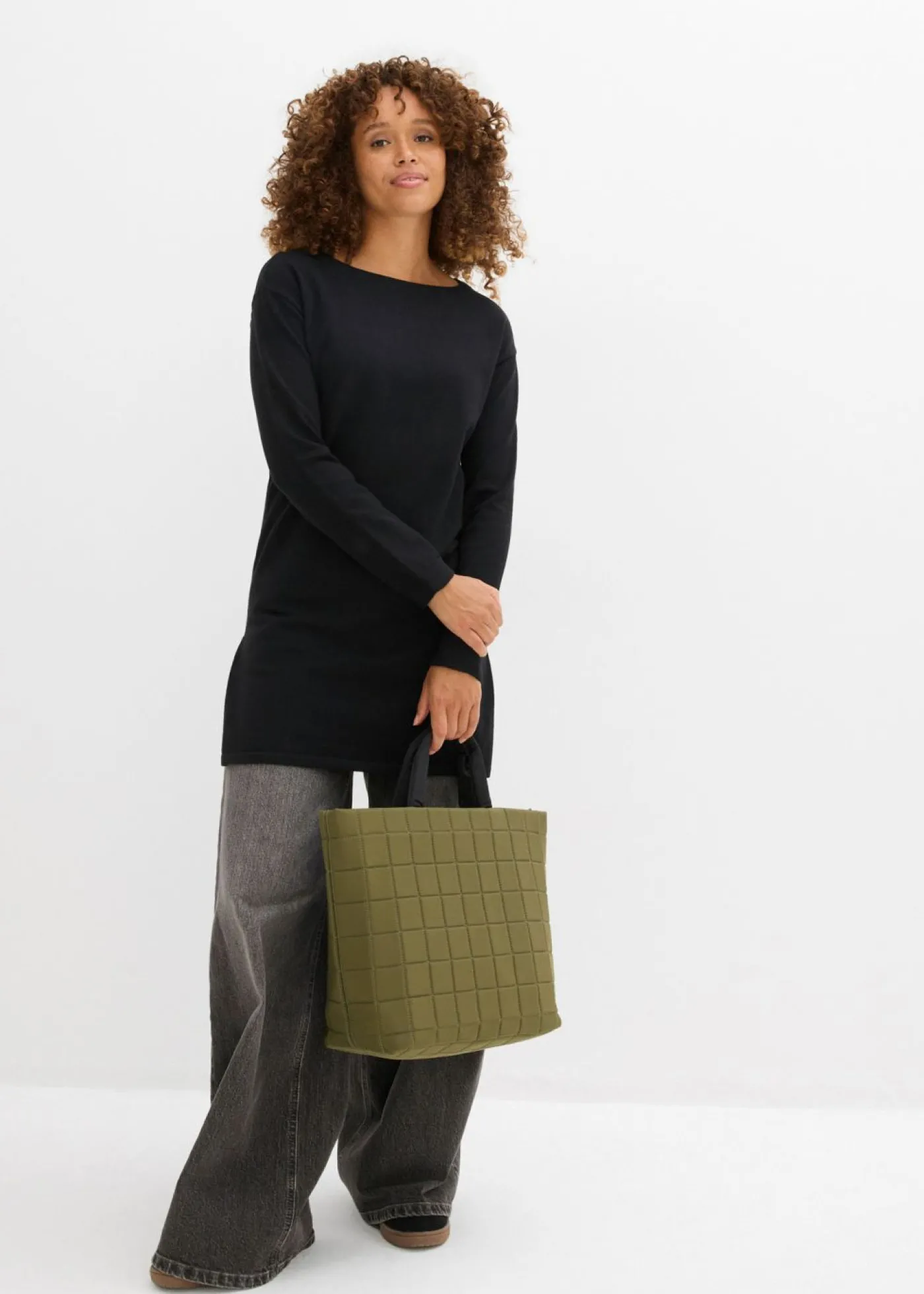 bonprix bonprix Jersey largo con algodón reciclado Negro Outlet
