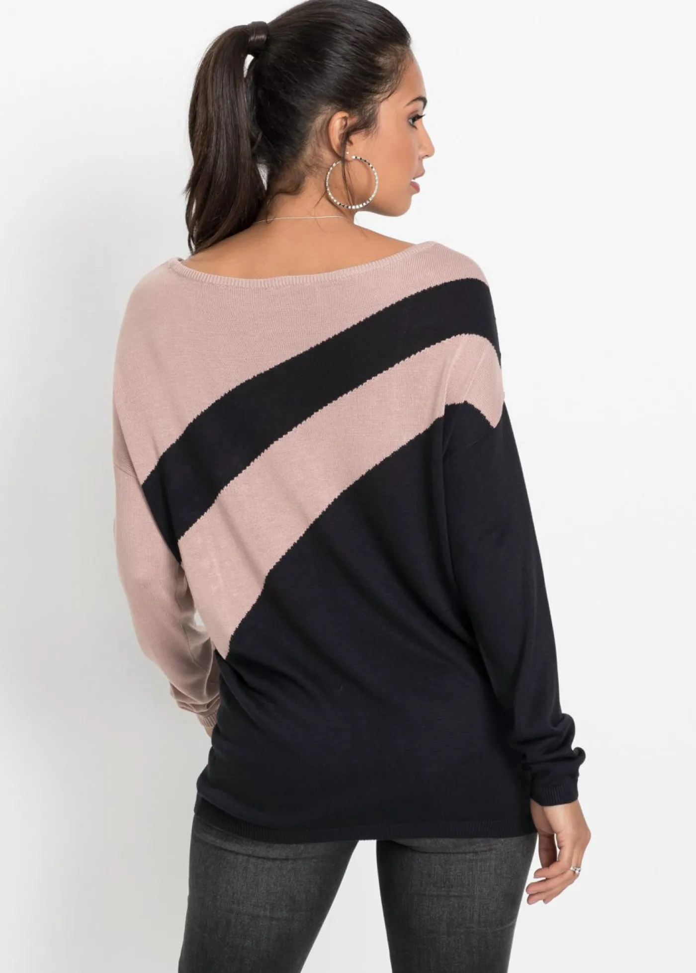 bonprix bonprix Jersey largo con aplicaciones Negro-rosa Discount