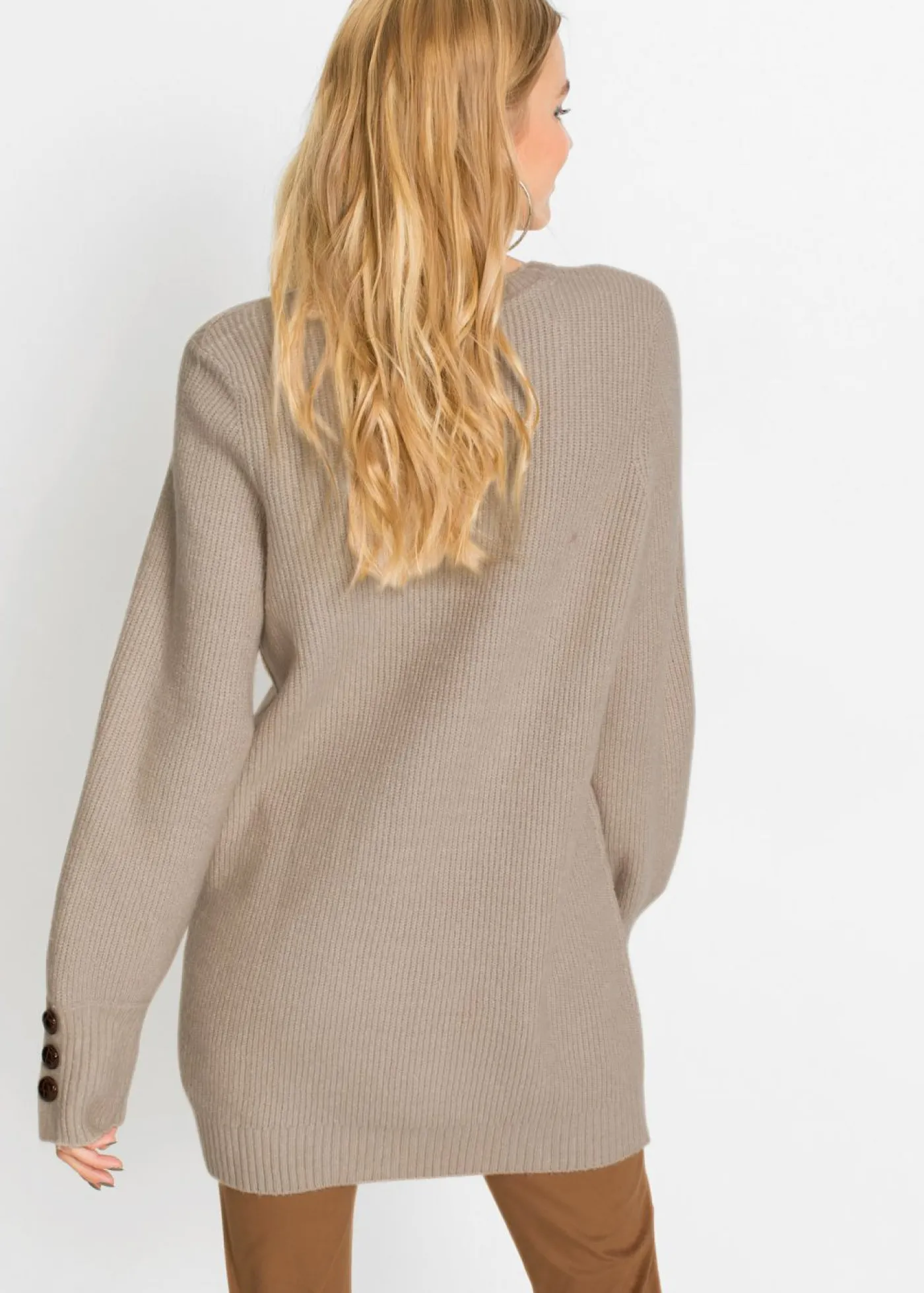 bonprix bonprix Jersey largo con botones Beige Sale