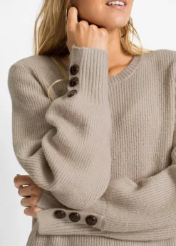 bonprix bonprix Jersey largo con botones Beige Sale
