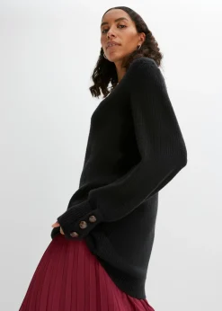bonprix bonprix Jersey largo con botones Negro Hot